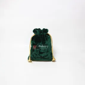 13x18 cm  | Velvet Drawstring Potli Bag | Green Colour |  Pack of 10 | Luxurious Gift & Storage Pouch|