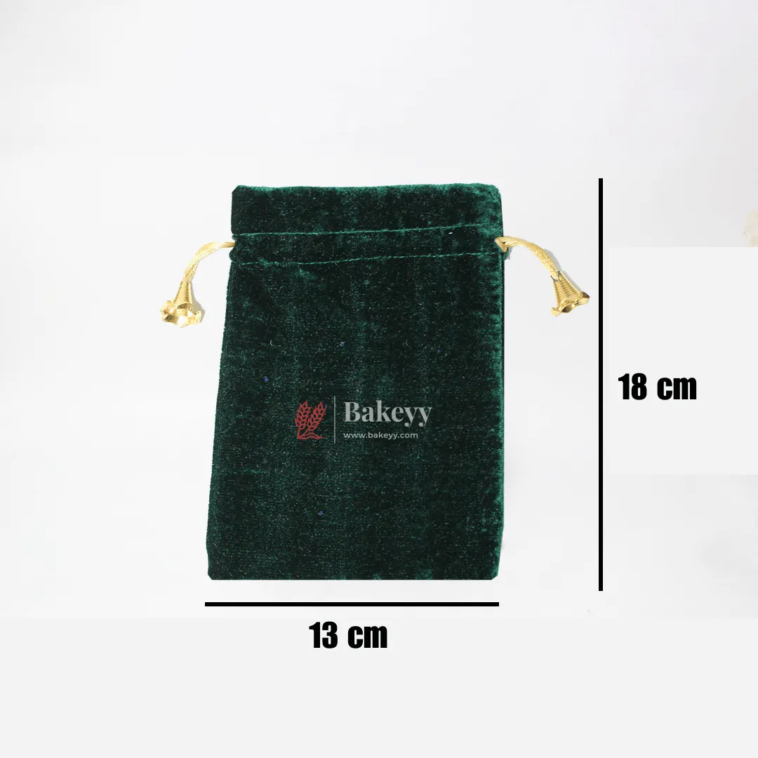 13x18 cm  | Velvet Drawstring Potli Bag | Green Colour |  Pack of 10 | Luxurious Gift & Storage Pouch|