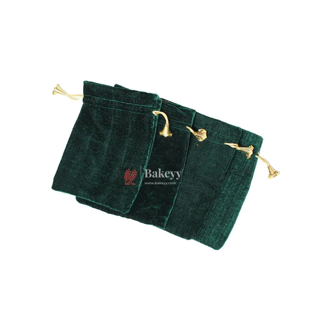 13x18 cm  | Velvet Drawstring Potli Bag | Green Colour |  Pack of 10 | Luxurious Gift & Storage Pouch|