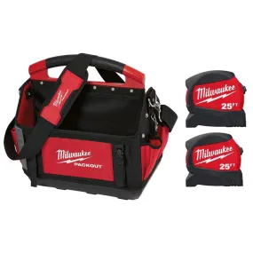 15 in. PACKOUT Tote with 25 ft. x 1.2 in. Compact Wide Blade Tape Measure (2-Pack)
