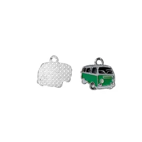 5 Pcs Tibetan Silver and Enamel Green VW Bettle Camper Van 18mm x 20mm Charms Pendants
