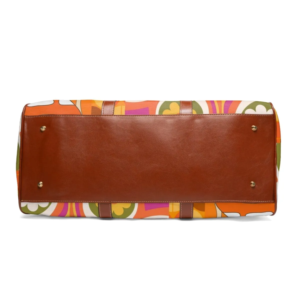 70's Retro Boho Vibes, Groovy Patchwork Pattern, In Orange, Purple, Green, Pink, Yellow Mid Century Modern VEGAN Waterproof Travel Bag