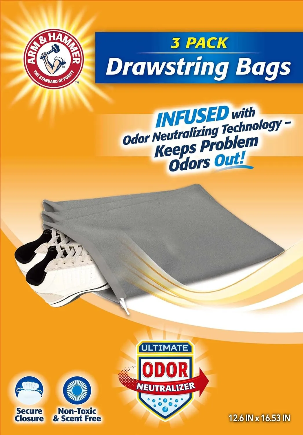 Arm & Hammer Deodorizing Drawstring Bags, 12 Packs of 3 (36 Total)