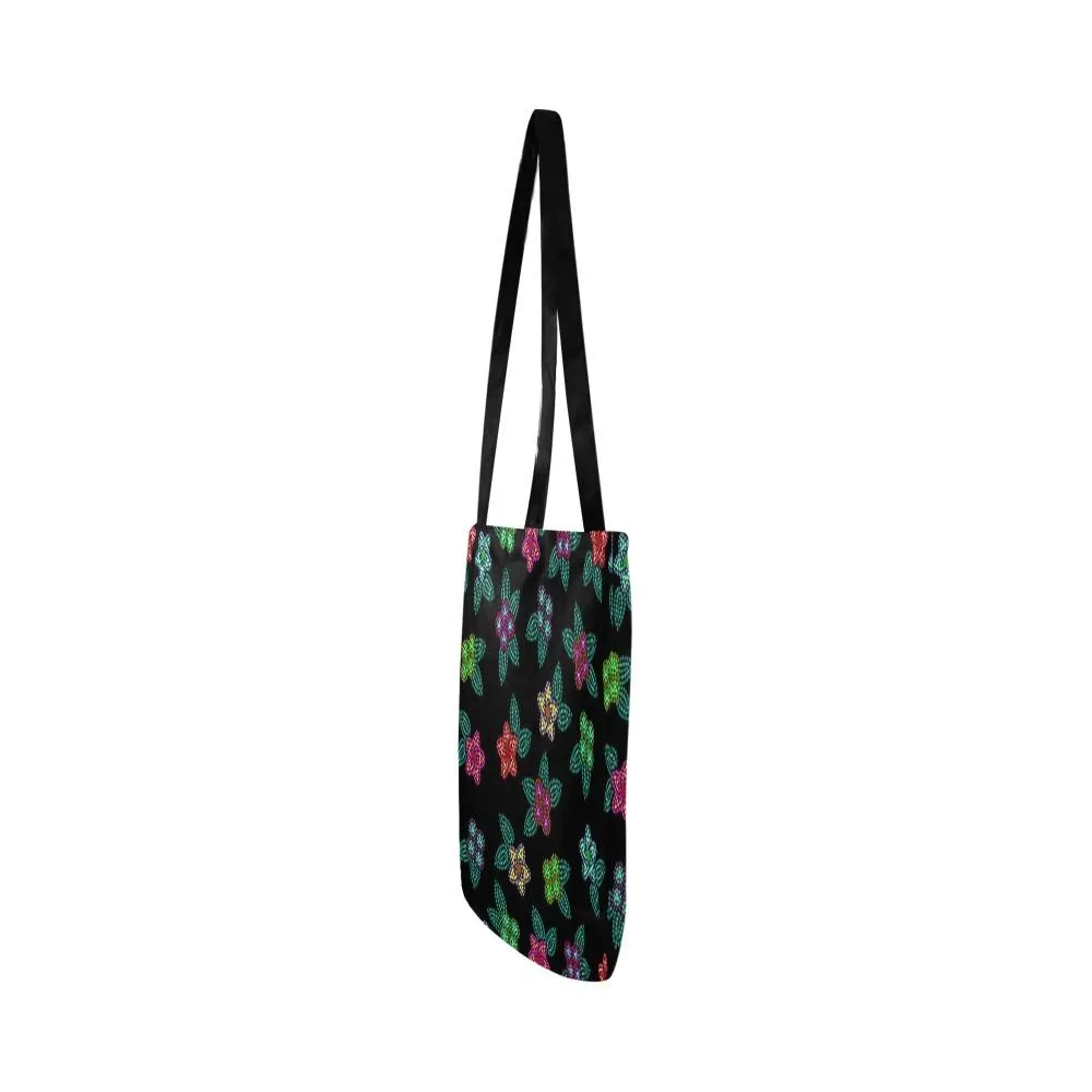 Berry Flowers Black Reusable Shopping Bag