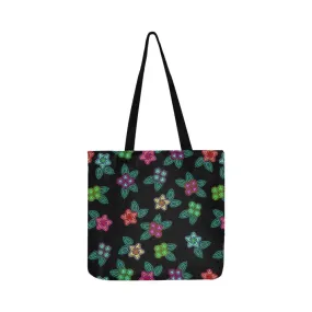 Berry Flowers Black Reusable Shopping Bag