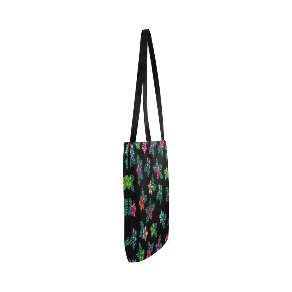 Berry Flowers Black Reusable Shopping Bag