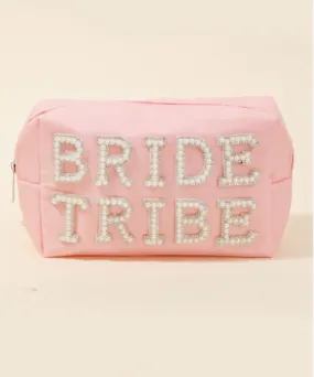 Bride Tribe Print Cosmetic Bag Pearl and Rhinestone