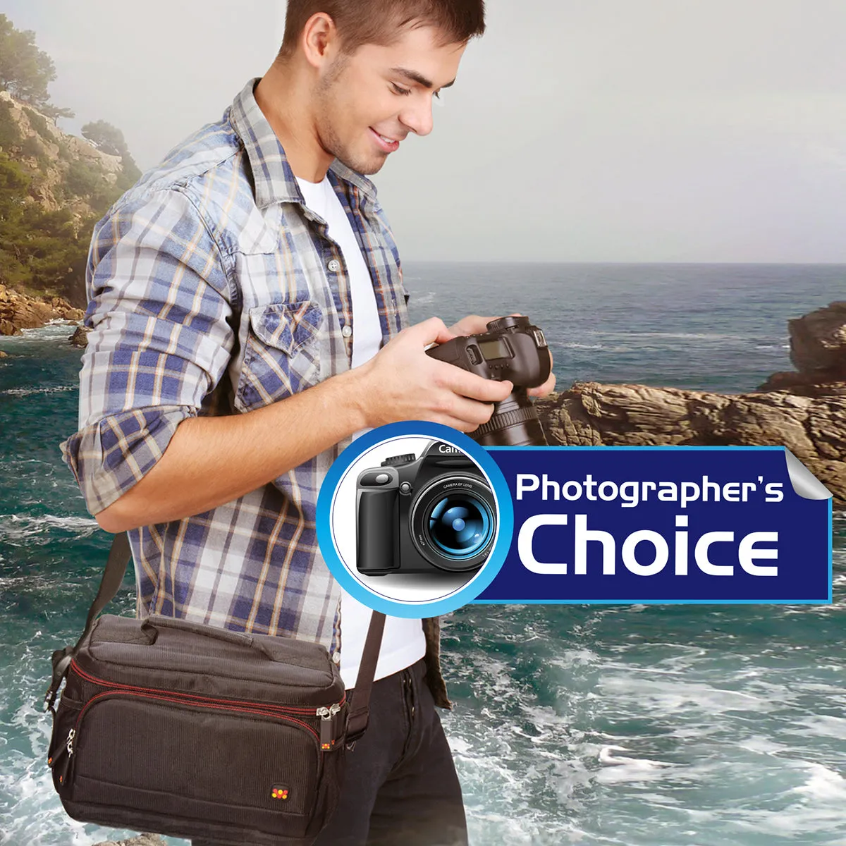 Compact Camera and Camcorder Shoulder Bag with Front Pocket and Battery Storage