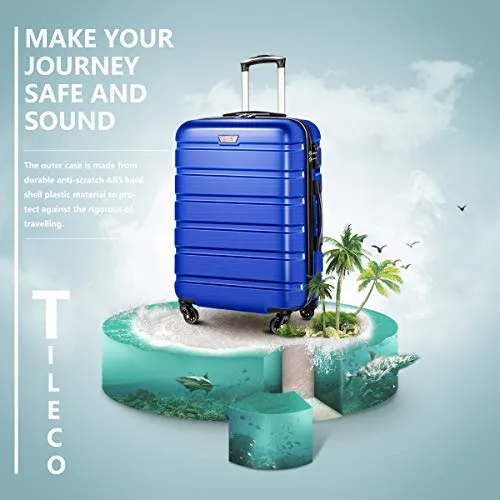 Coolife Luggage 3 Piece Set Suitcase Spinner Hardshell Lightweight TSA Lock (blue)