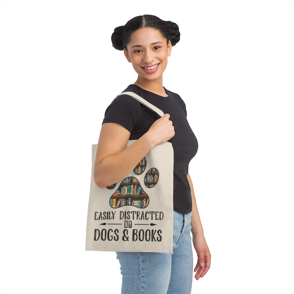 Dogs & Books Canvas Tote Bag - Vintage style