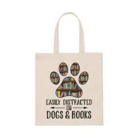 Dogs & Books Canvas Tote Bag - Vintage style