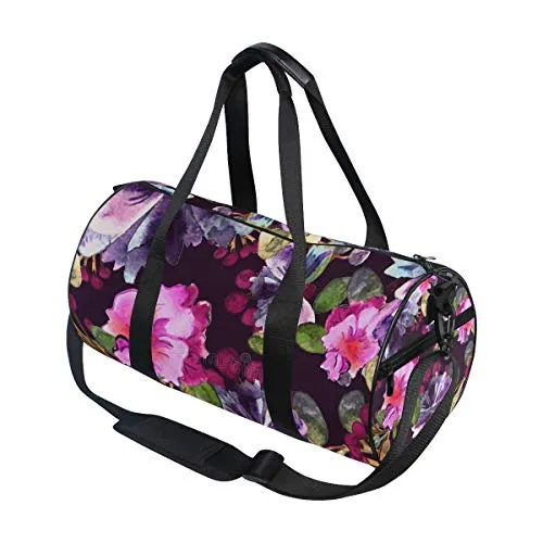 Duffel Bag Watercolor Purple Floral Women Garment Gym Tote Bag Best Sports Bag for Boys