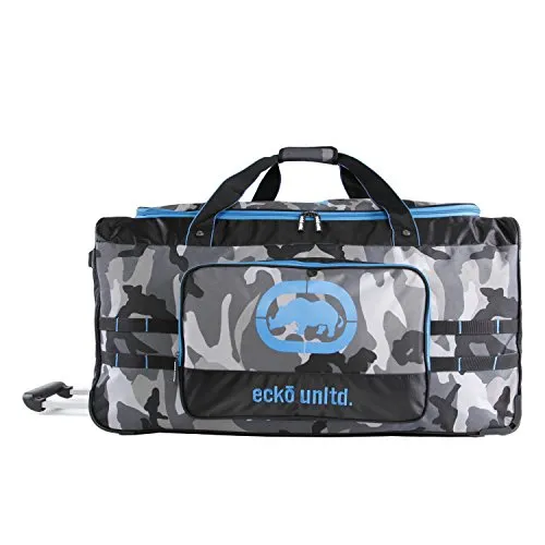 Ecko Unltd. Men's United 32" Large Rolling Duffel Bag, Grey Camo/Blue, One Size