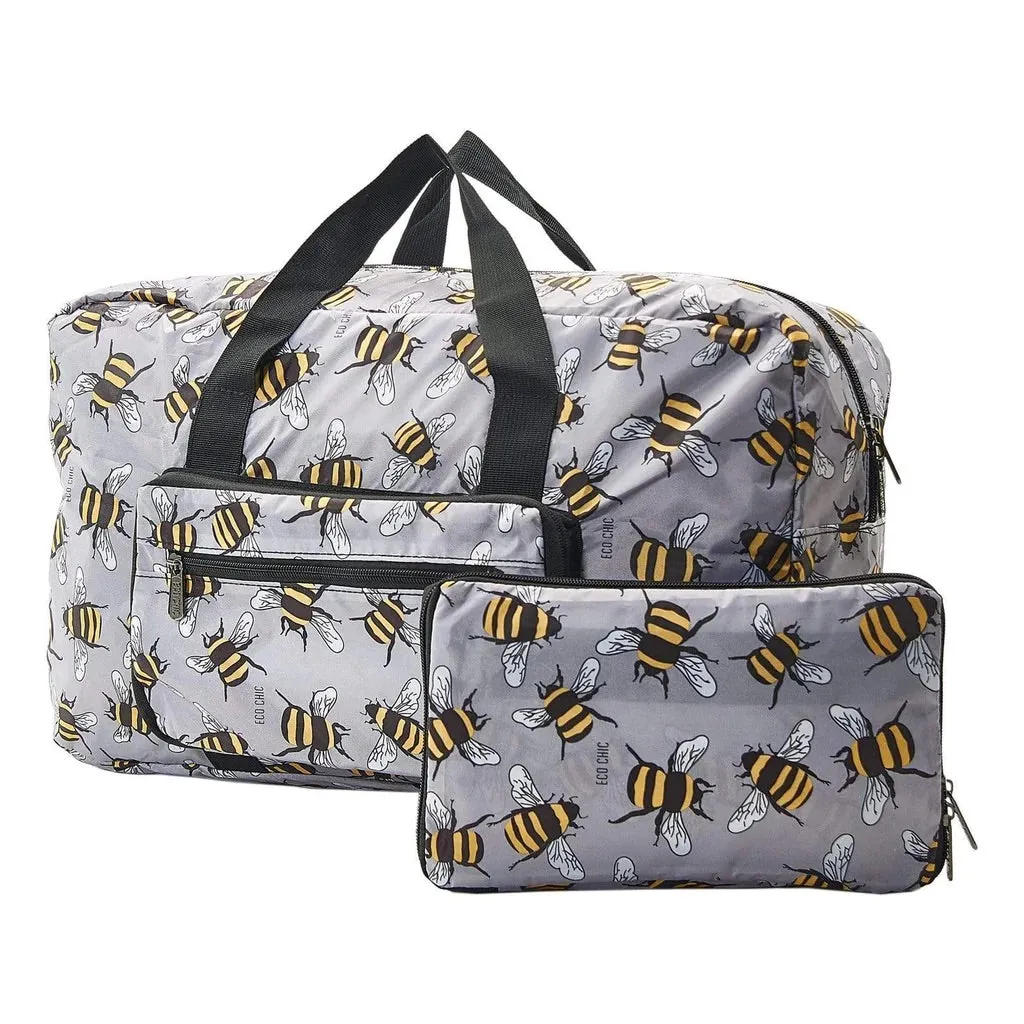 Eco Chic Lightweight Foldable Holdall Bees Grey