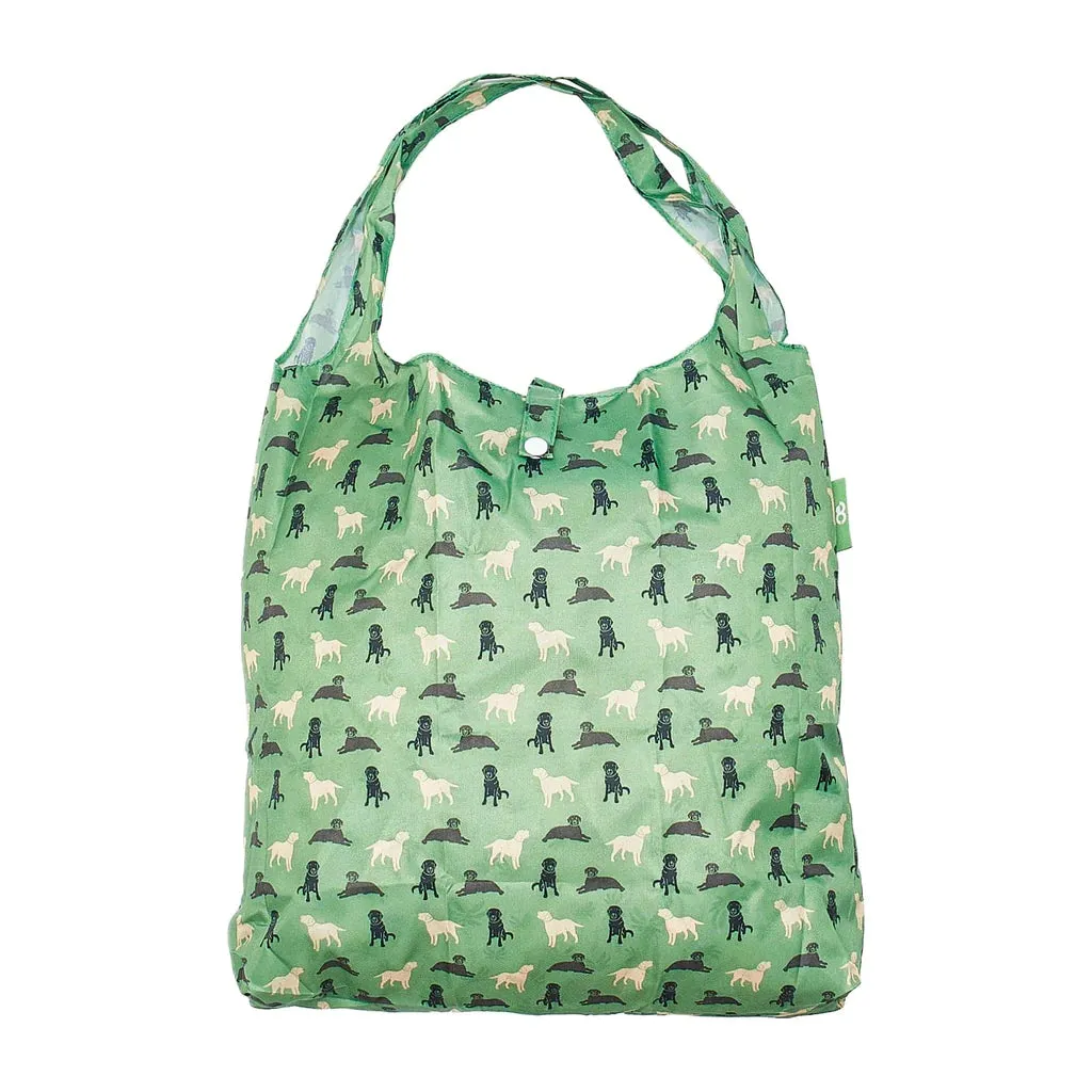 Eco Chic Lightweight Foldable Reusable Green Labradors Shopping Bag
