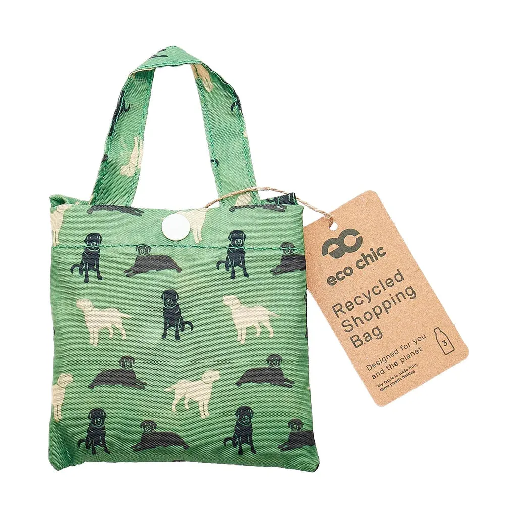 Eco Chic Lightweight Foldable Reusable Green Labradors Shopping Bag