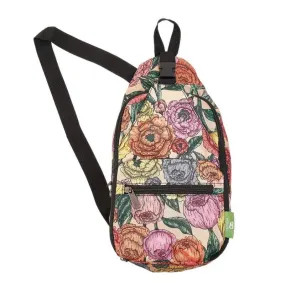 Eco Chic Peonies Lightweight Beige Foldable Crossbody Bag