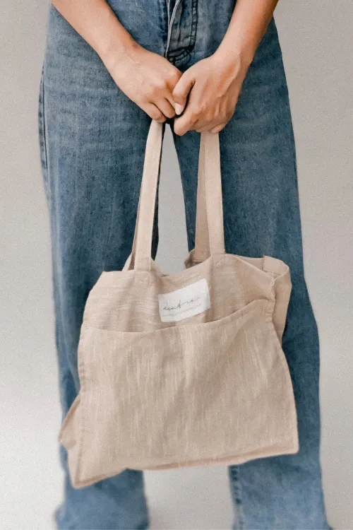 Ekatra Beige Premimum Linen Tote Bags
