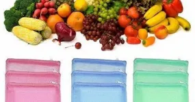 K Kudos Mesh Net Fabric with Zip Lock Eco-Friendly, Non-Toxic, Reusable Fridge Storage Bag for Vegetables and Fruits (Pack of 12, Multicolour)