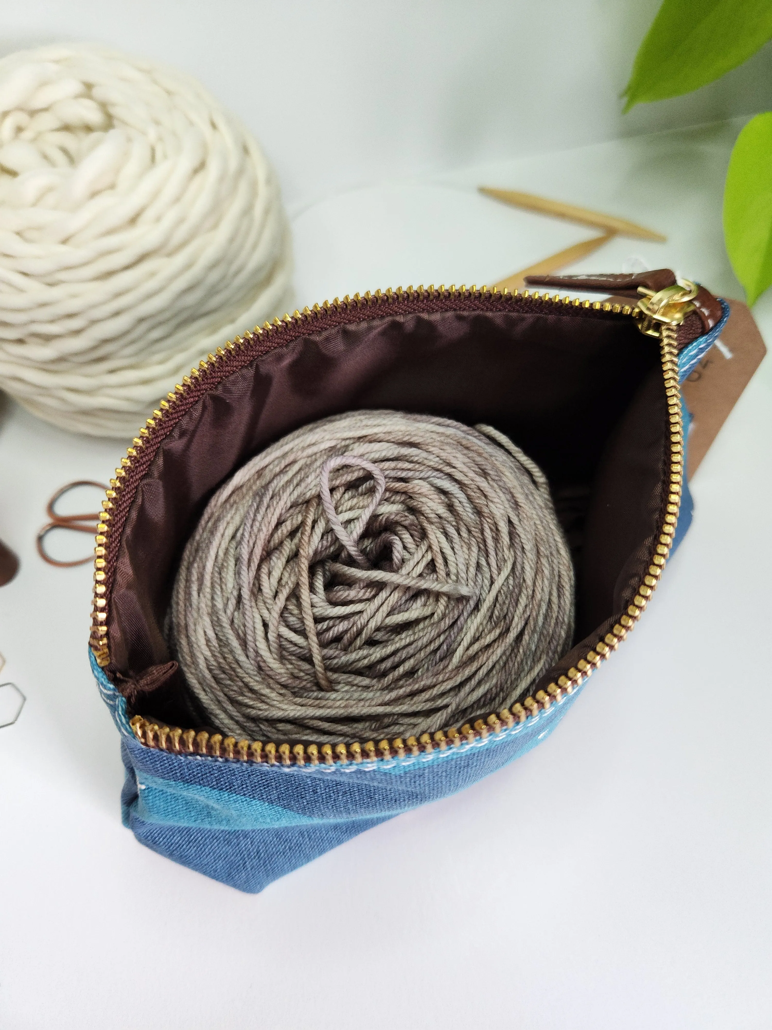 Knitting Project Bag, Medium Zipper Pouch, Plaka