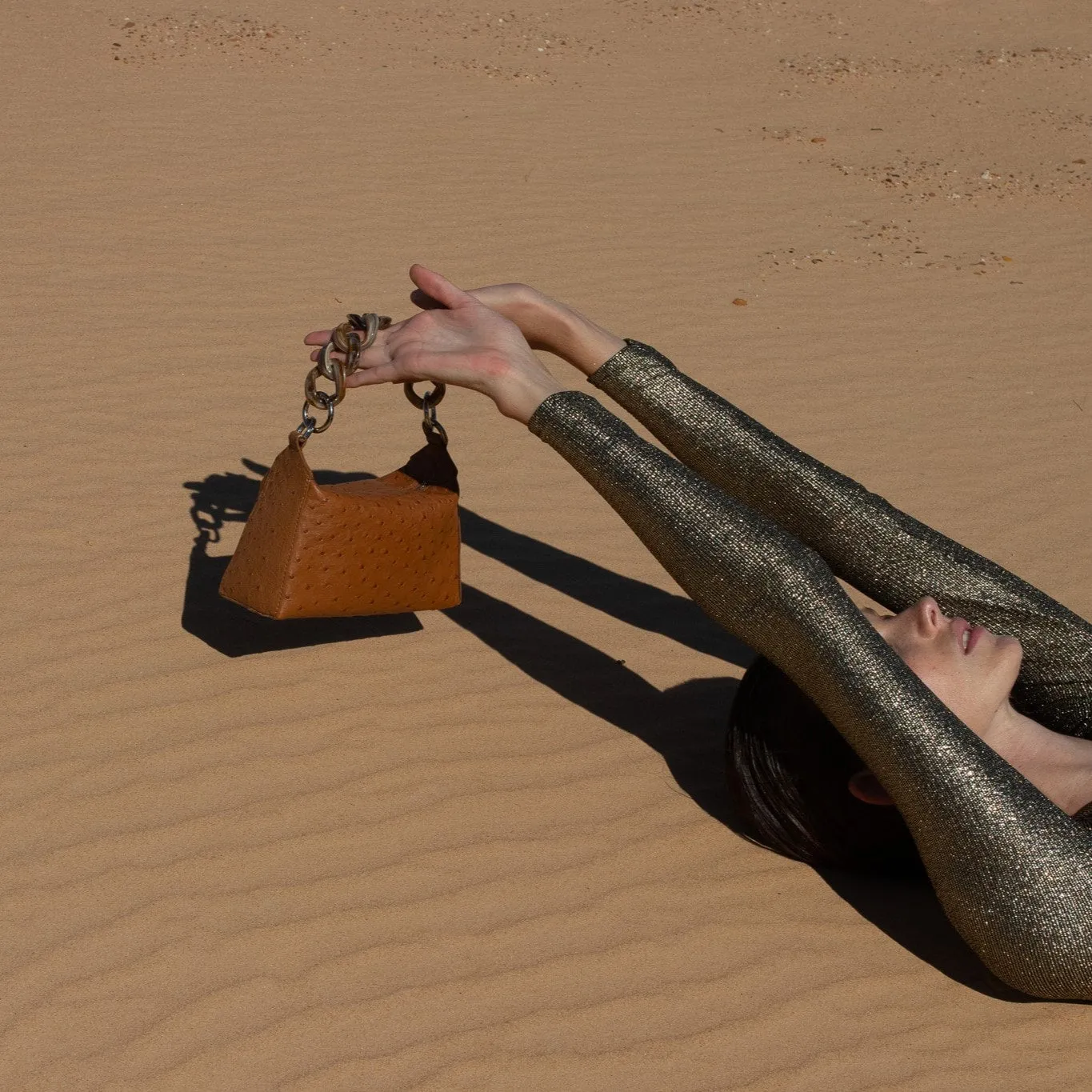 Lola in Luggage Ostrich with a Caramel Resin Chain by Cape Cobra