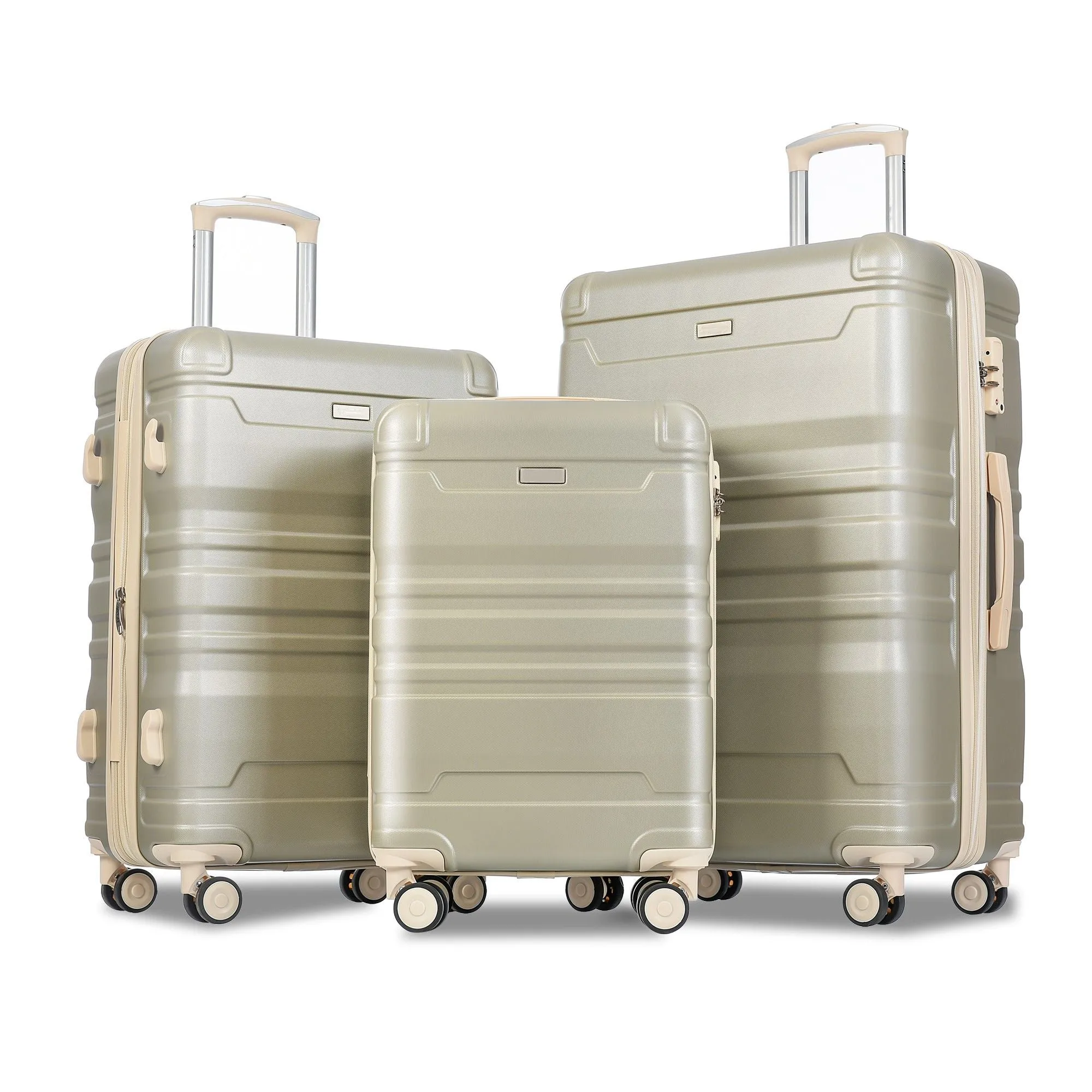 Luggage Sets New Model Expandable Abs Hardshell 3 Pieces Clearance Luggage Hardside Lightweight Durable Suitcase Sets Spinner Wheels Suitcase With Tsa Lock 20''24''28'' (Golden Green And Beige)