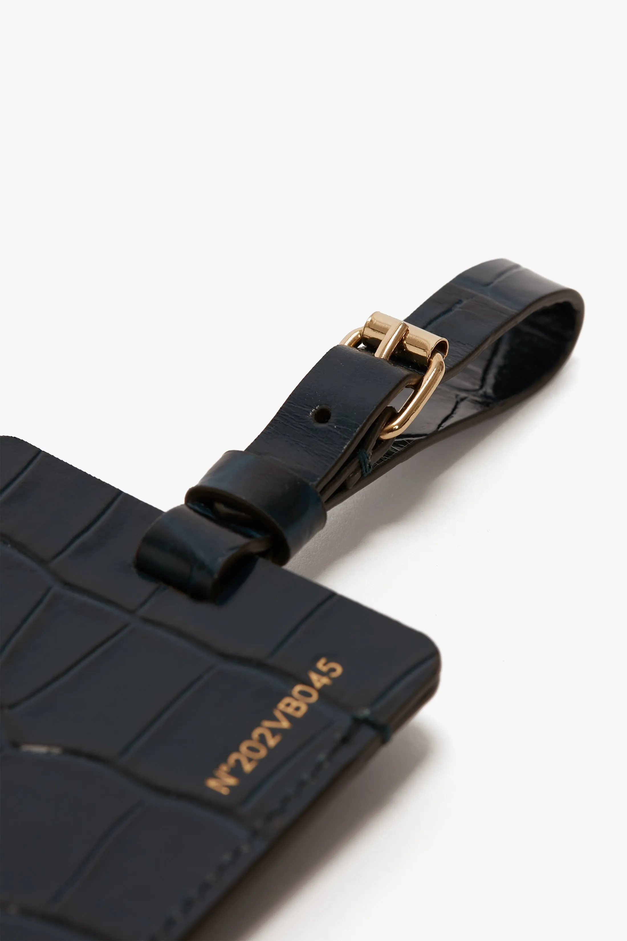 Luggage Tag In Midnight Blue Croc Embossed Leather