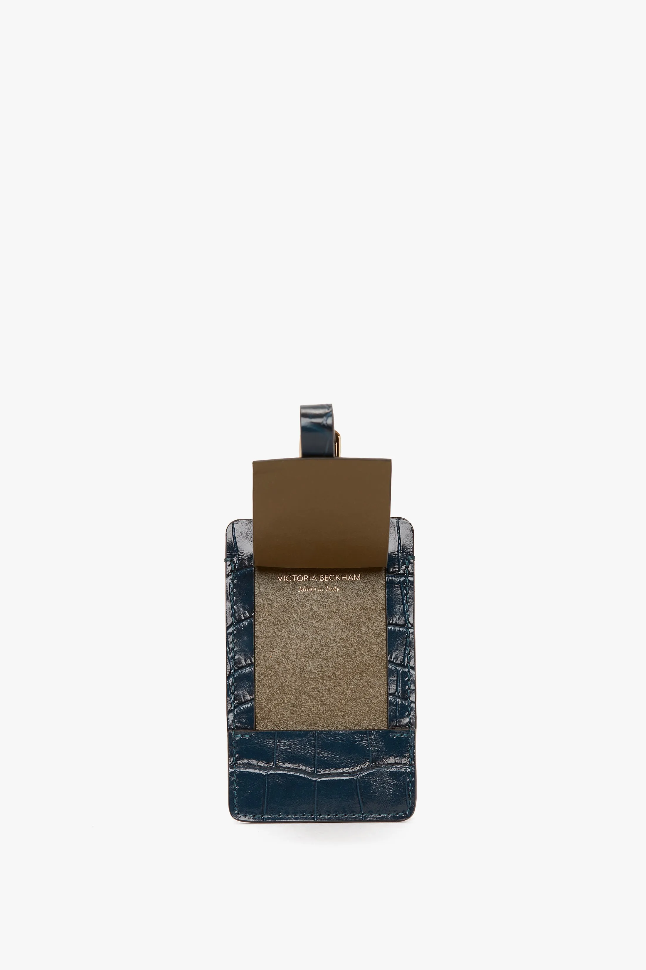 Luggage Tag In Midnight Blue Croc Embossed Leather
