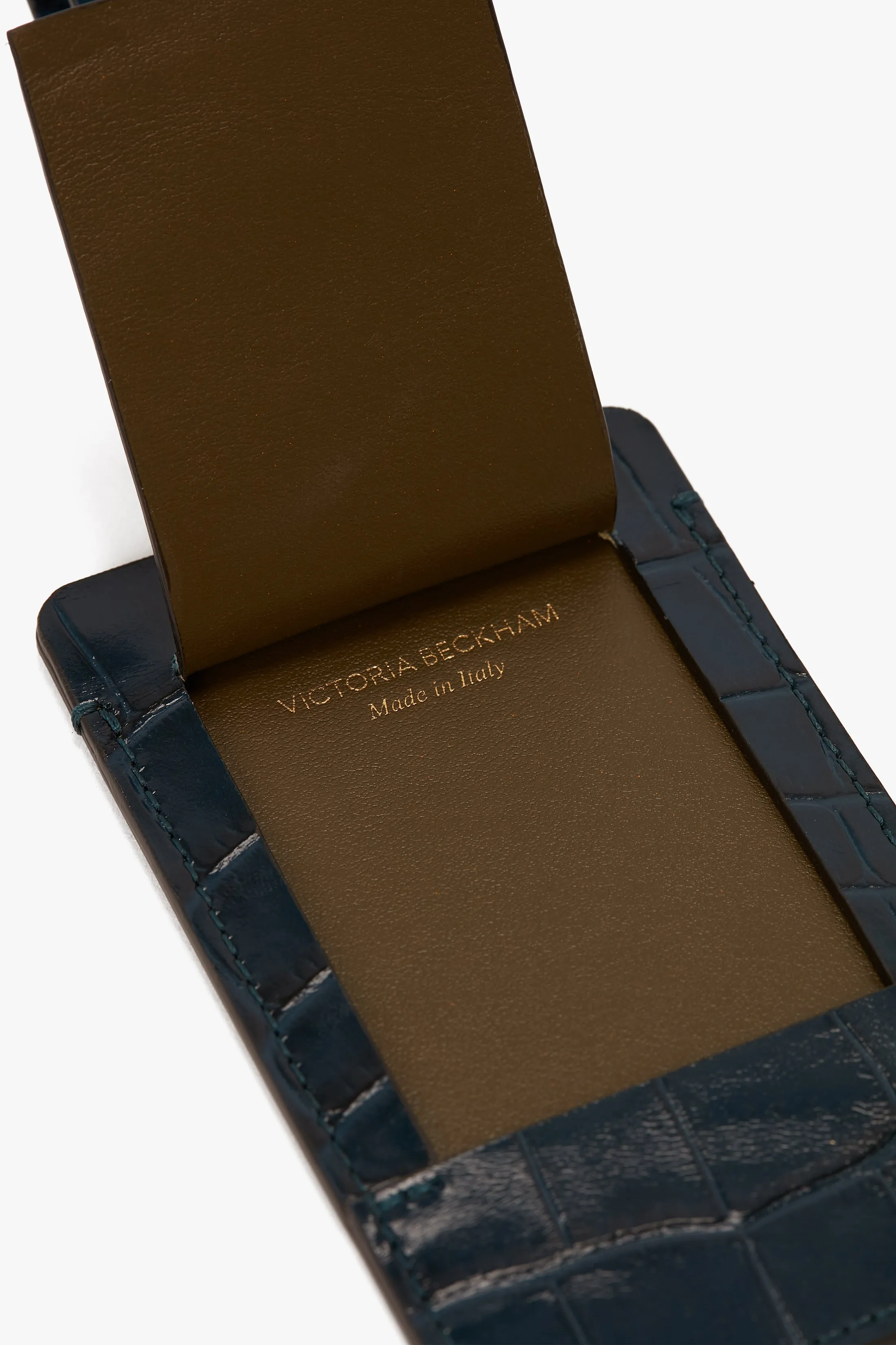 Luggage Tag In Midnight Blue Croc Embossed Leather