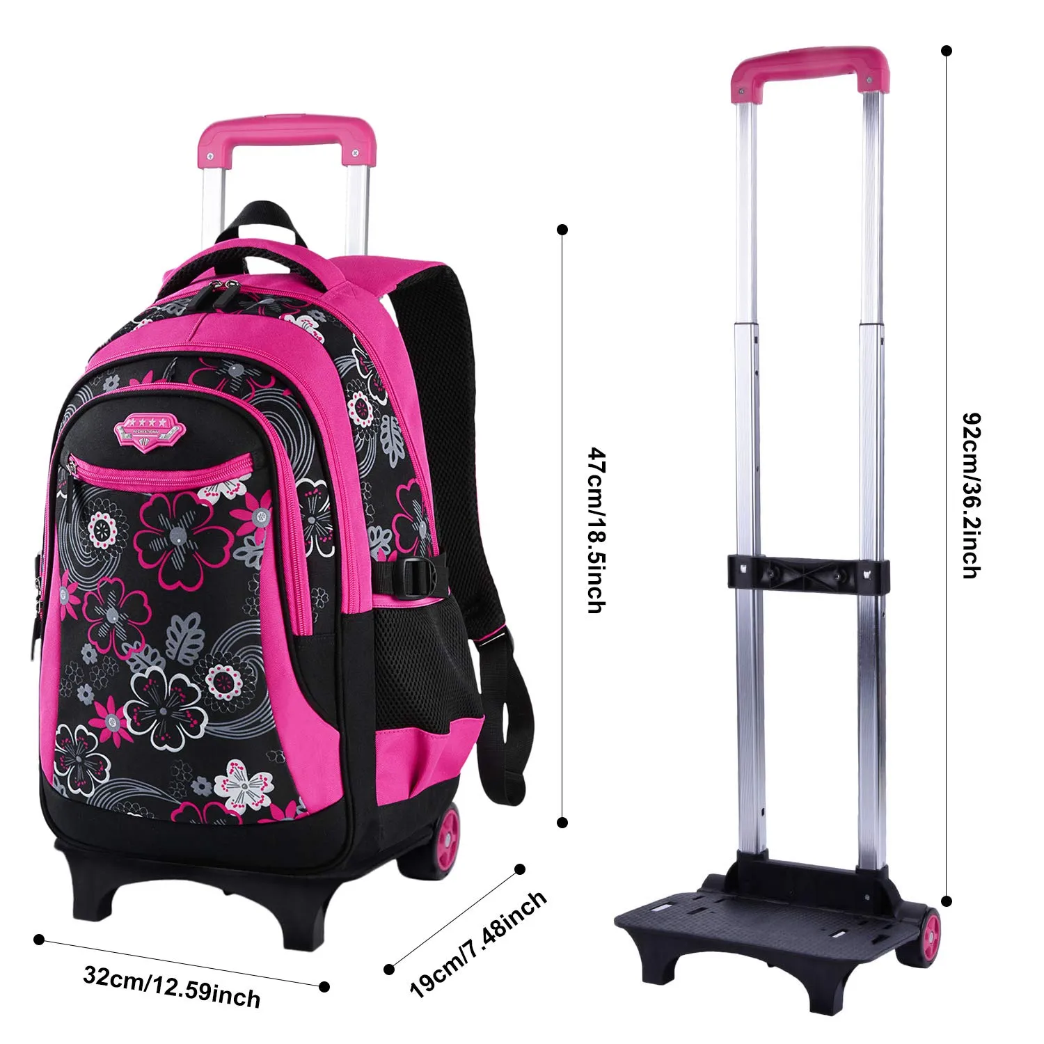Rolling Backpack for Girls， Fanspack Wheeled Backpack for Girls Backpack with Wheels Rolling Backpack for School