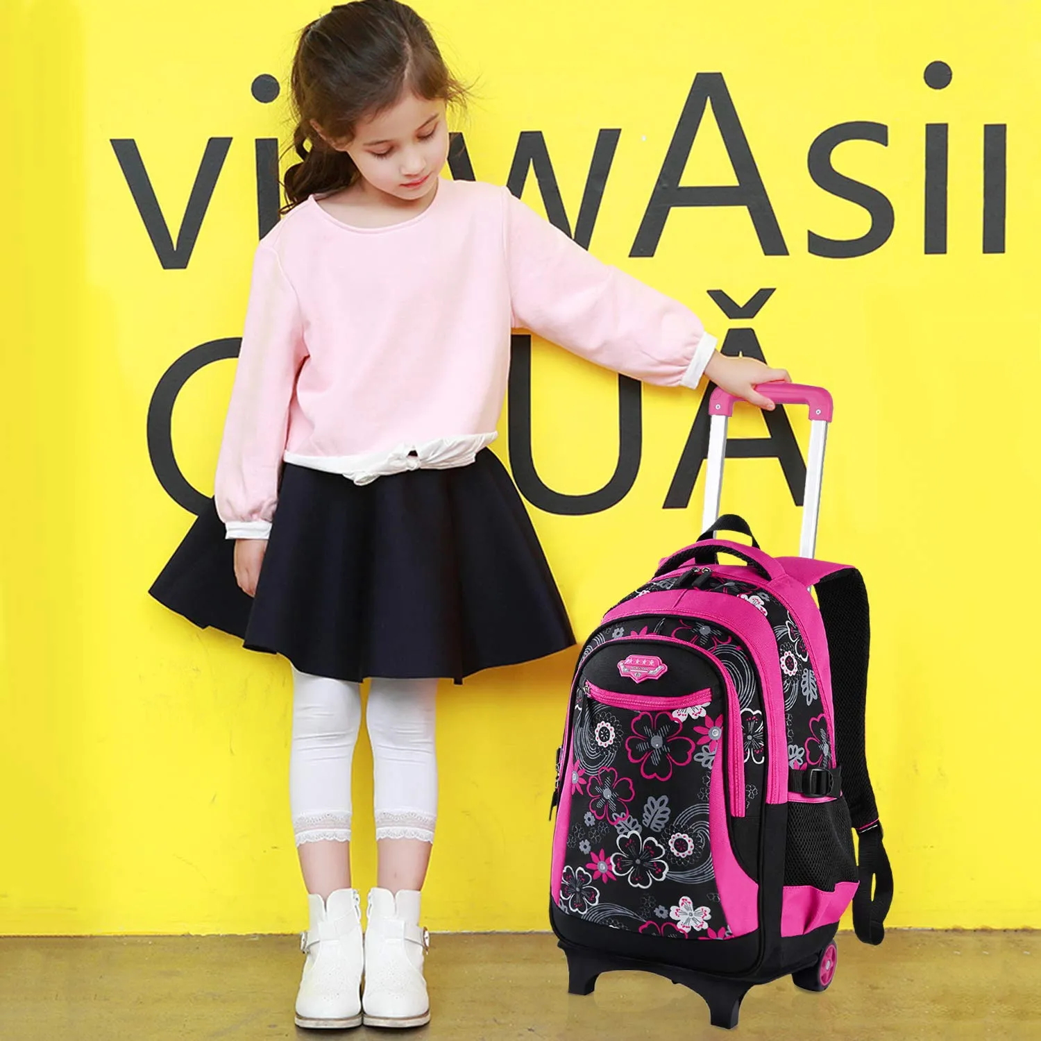Rolling Backpack for Girls， Fanspack Wheeled Backpack for Girls Backpack with Wheels Rolling Backpack for School