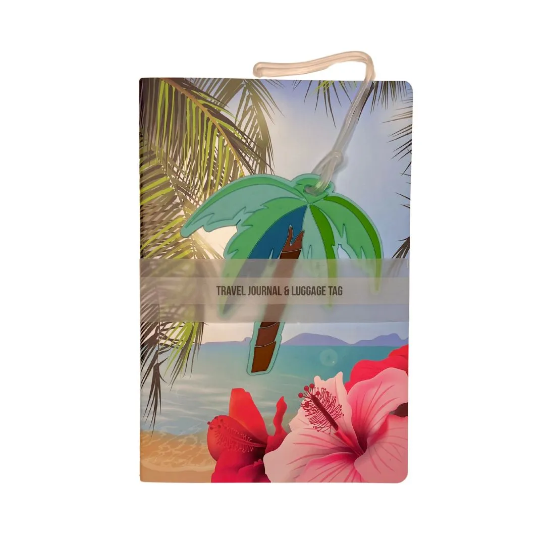 Tropical Travel Journal & Palm Tree Luggage Tag Set