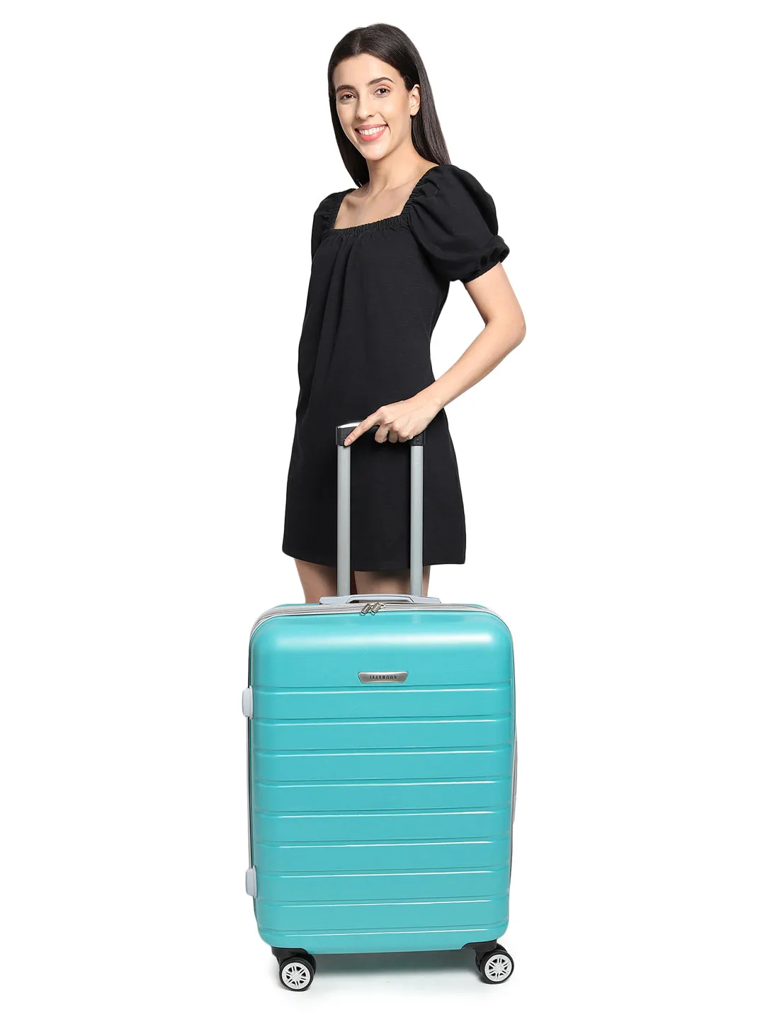 Unisex Turquoise Green Textured Hard Sided Medium Size Check-In Trolley Bag