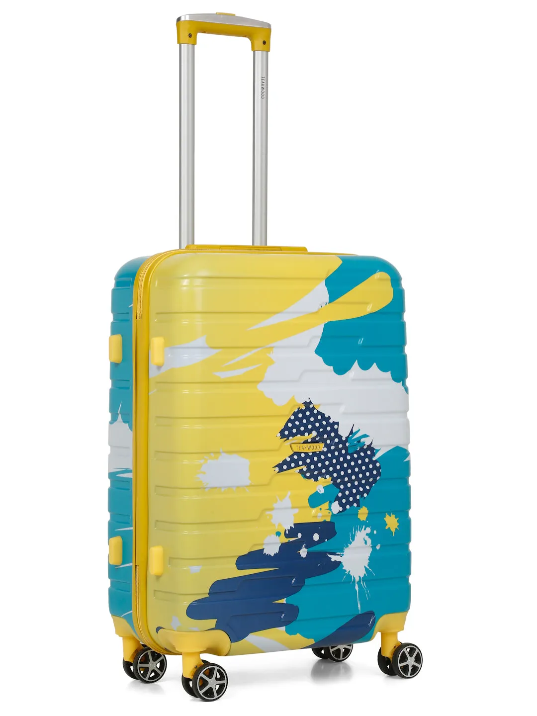 Yellow Abstract printed hard sided trolley bag