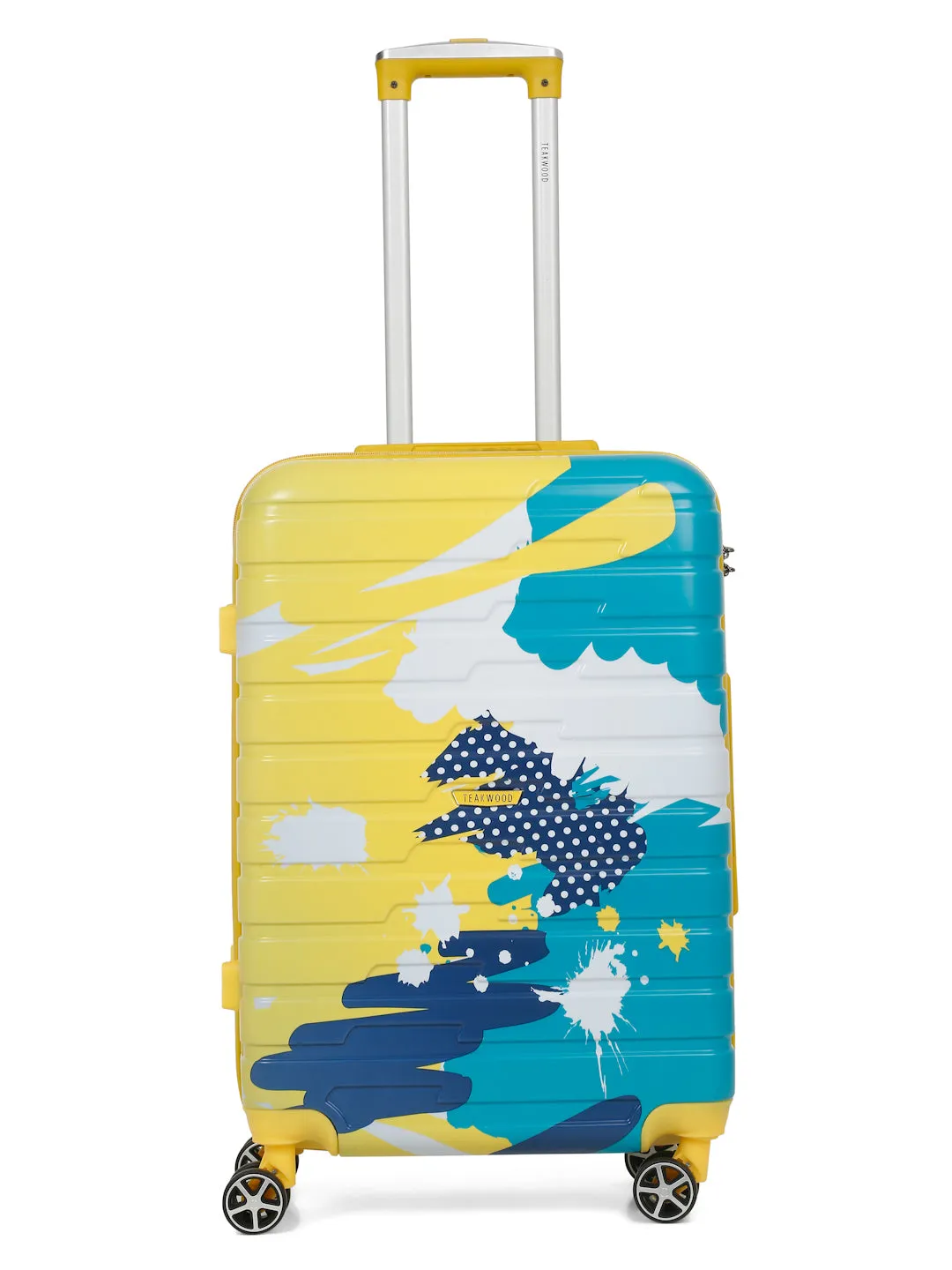 Yellow Abstract printed hard sided trolley bag