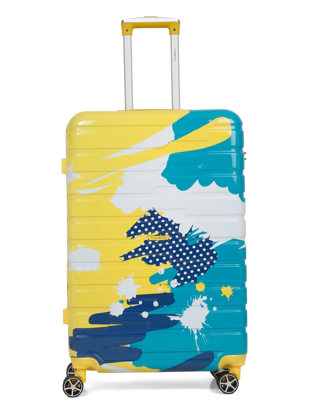 Yellow Abstract printed hard sided trolley bag