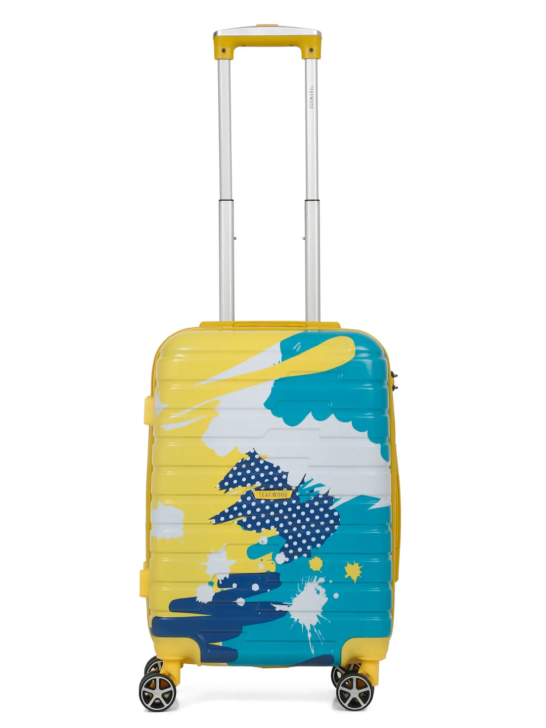 Yellow Abstract printed hard sided trolley bag